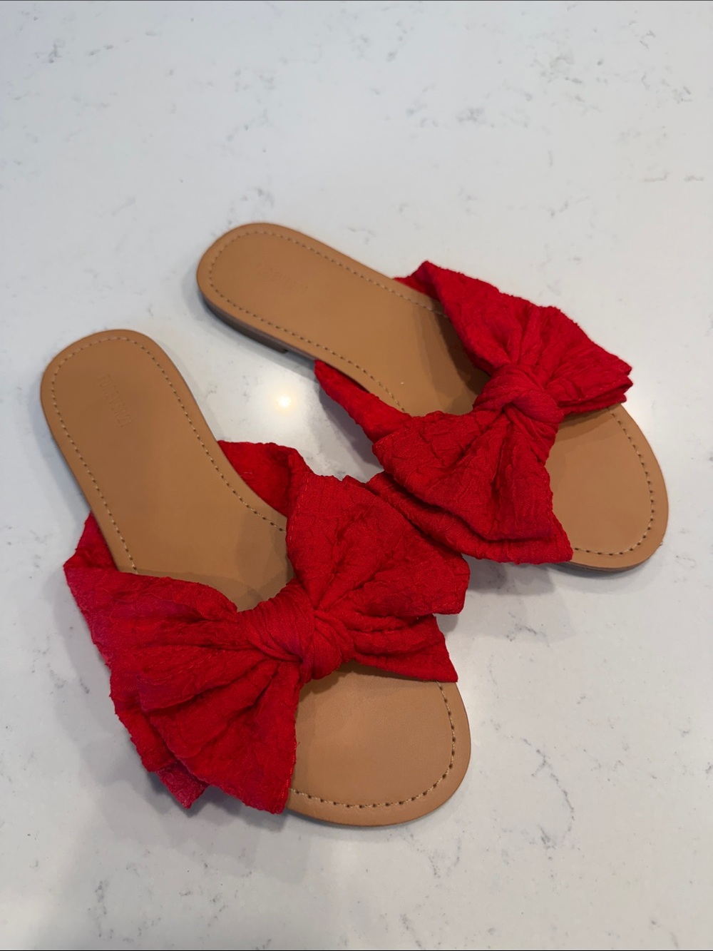 Forever 21 Red Bow Slide Sandals with Tan Footbed